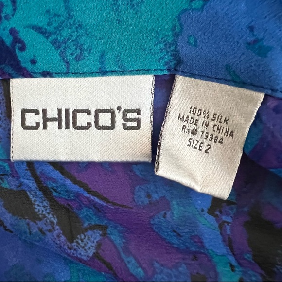 Chico’s Women’s Multi Color Button Front Semi-Sheer Silk Blouse Size 2=XL/16 EUC - Picture 9 of 13